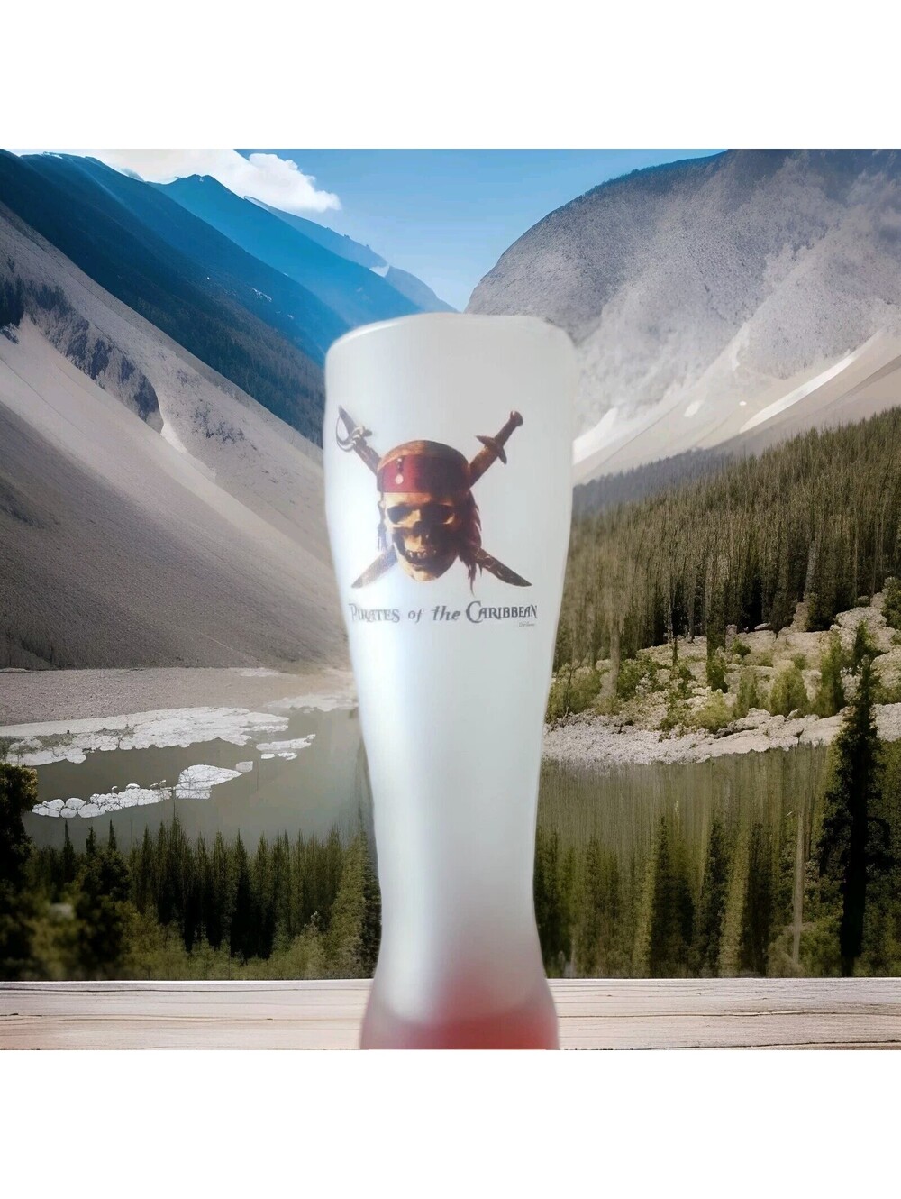 Pirates of the Caribbean Disney Red Frosted Shot Glass 4.5” Walt Disney World